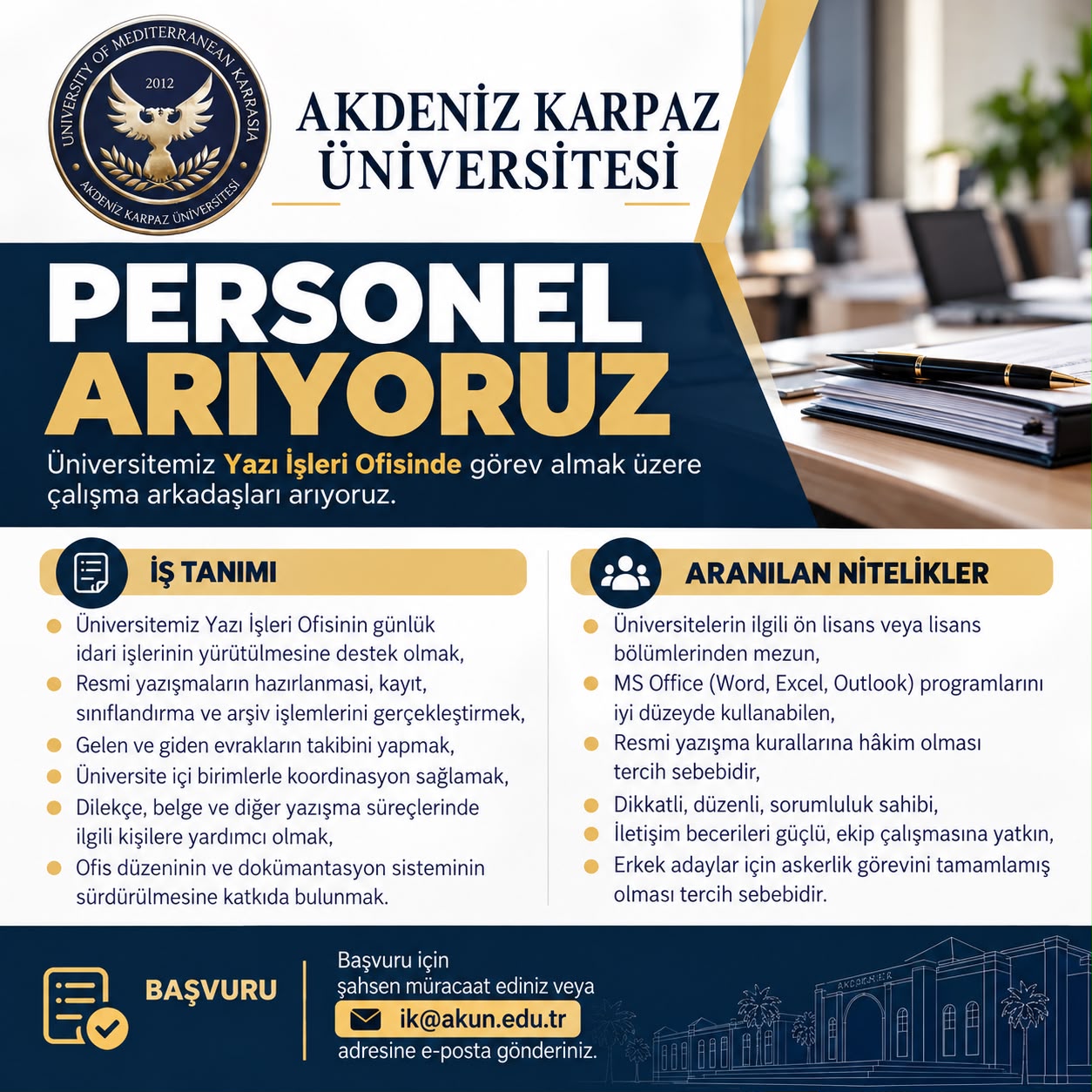 Yazı İşleri Ofisine Personel Alımı